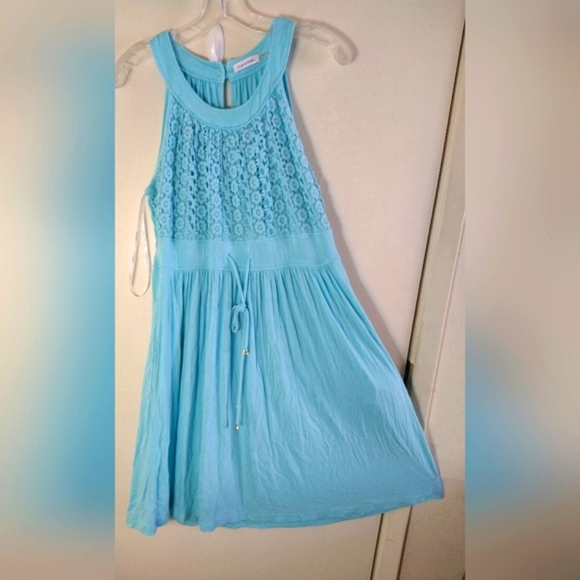 Calvin Klein Dresses & Skirts - CALVIN KLEIN WOMEN'S DRESS SIZE 14 AQUA BLUE SLEEVELESS FLORAL COTTON LACE FRONT